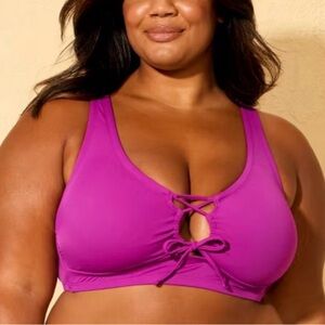 Shade & Shore Women's Tie-Front Longline Bikini Top, Raspberry- size 3X